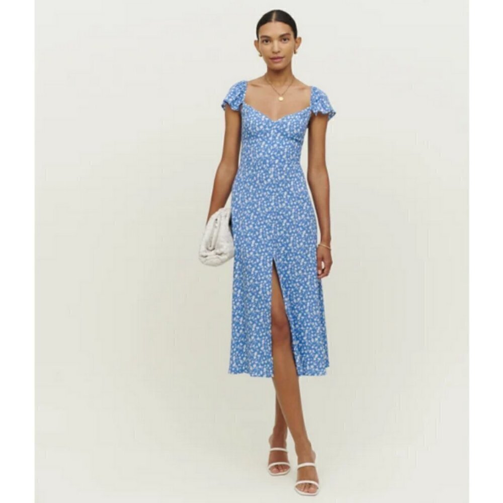 💕REFORMATION💕 Baxley Dress ~ Marie Blue Floral Print 10 NWT - Picture 4 of 14